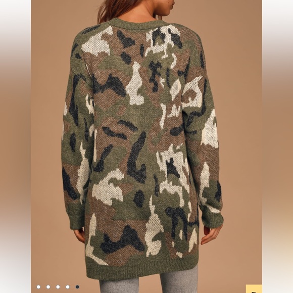 Lulus Green Camo Print Knit Cardigan - Picture 8 of 10